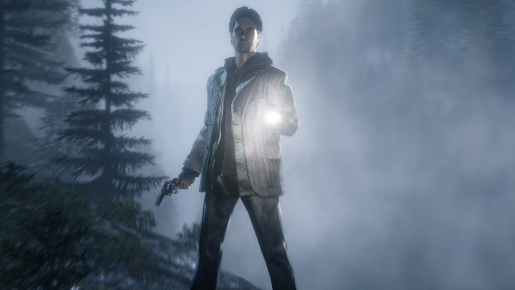 Alan Wake con torcia e pistola