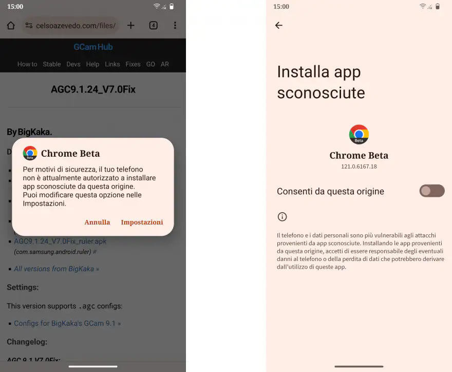 L'attuale schermata per fare sideload delle app