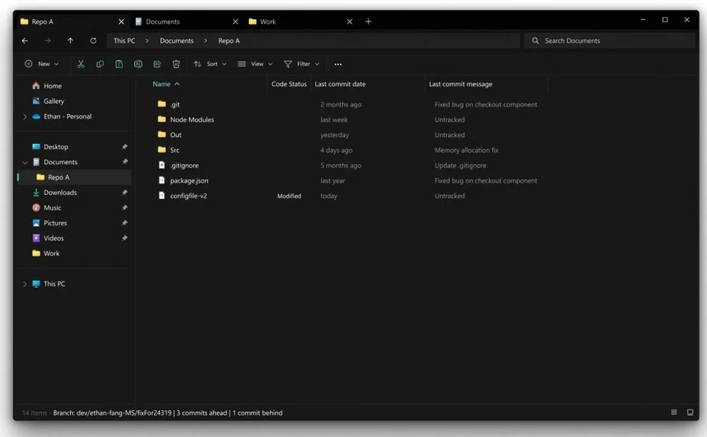 Esplora file integrato con git