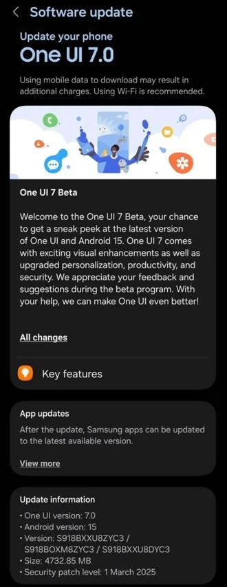 Beta One UI 7.0 in arrivo su S23