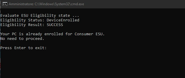 Esecuzione script attivazione ESU
