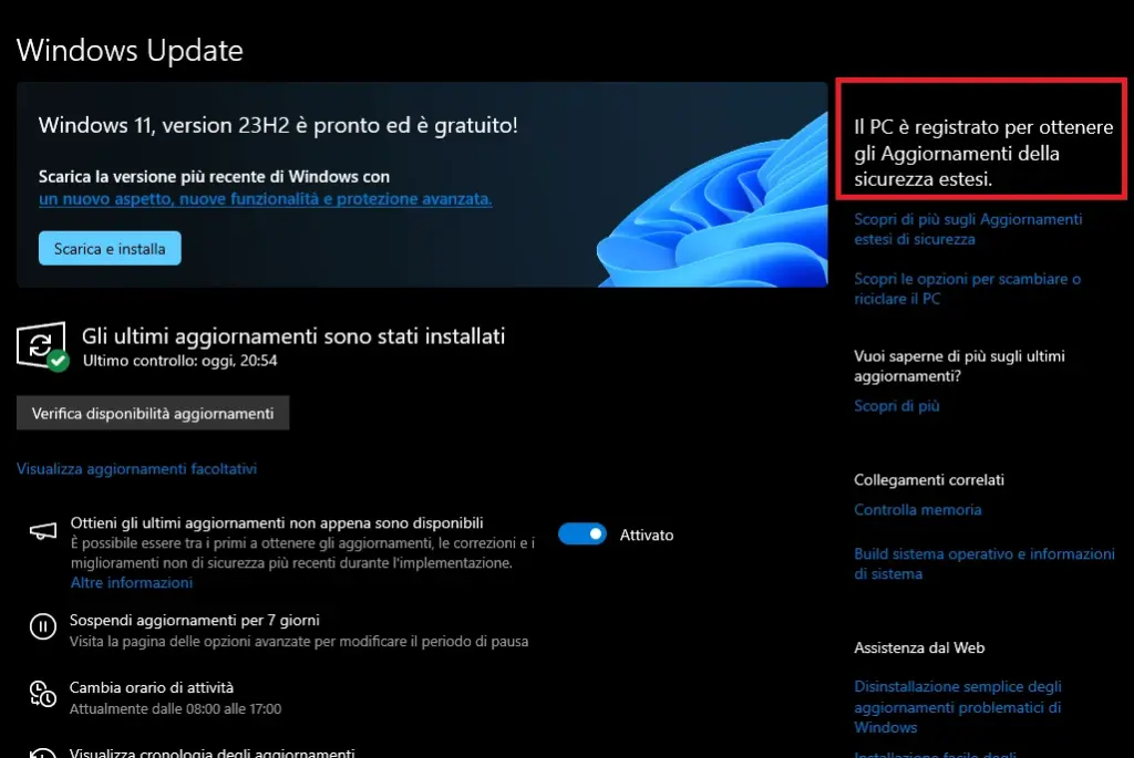 Windows è registrato al programma ESU
