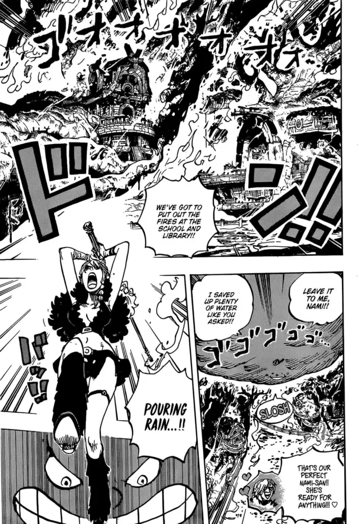 Nami vuole spegnere le fiamme con Zeus