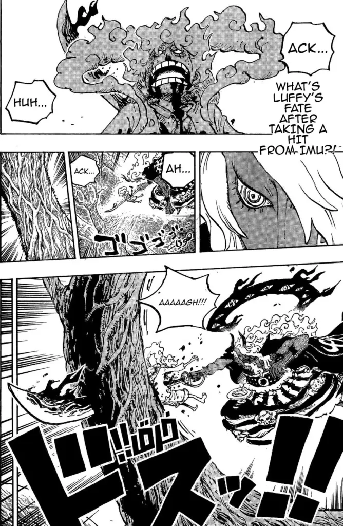 Imu blocca Luffu contro un albero con la spada