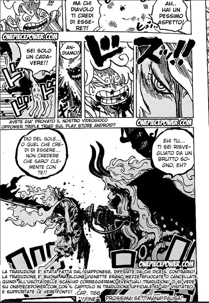 Imu trafigge Luffy con la spada Void