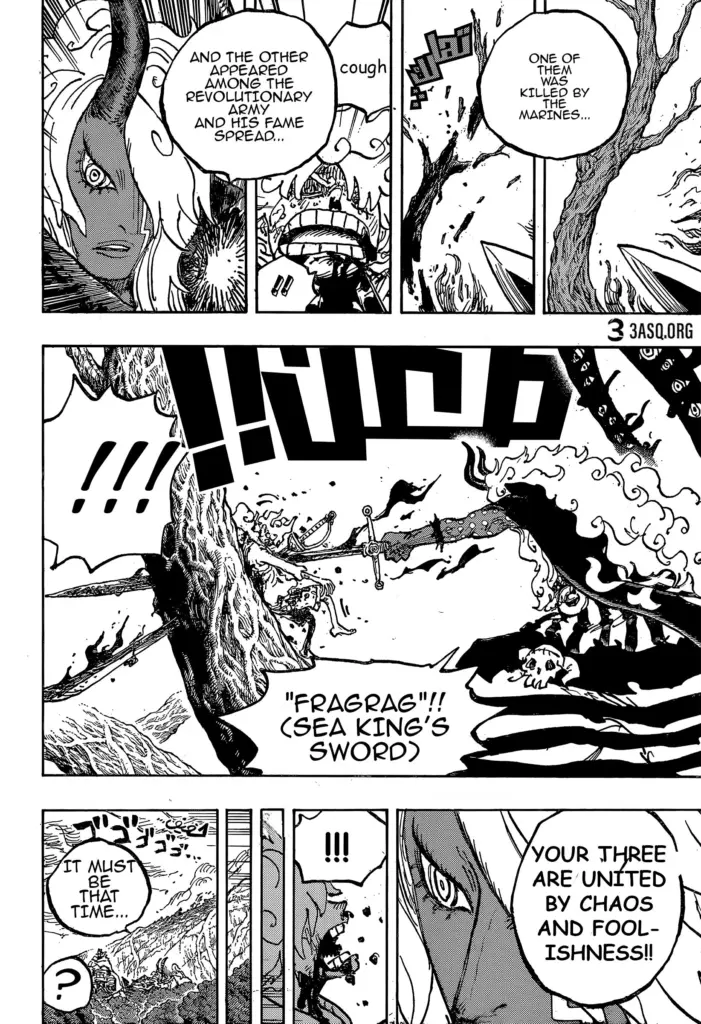 Imu trafigge Luffy con un'altra spada
