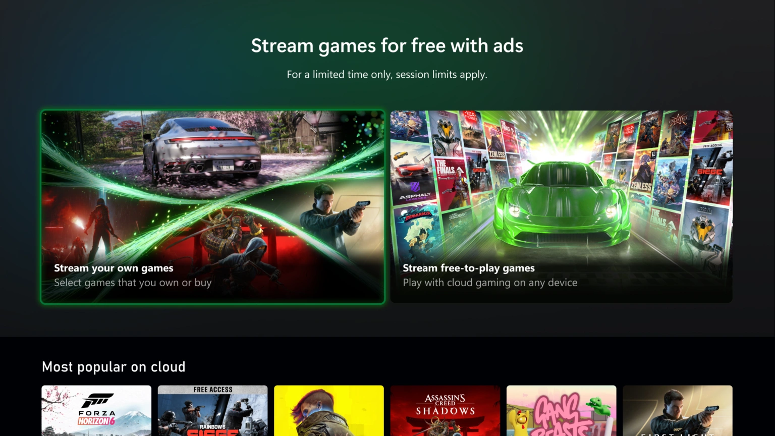 Xbox free game streaming with ADS